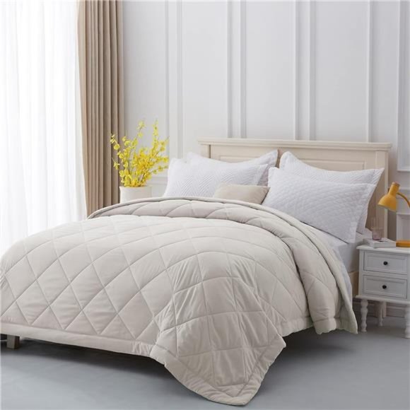 Quilt Queen Beige Lightweight Comforter Reversible Bedspread for All Season Soft - Picture 3 of 7